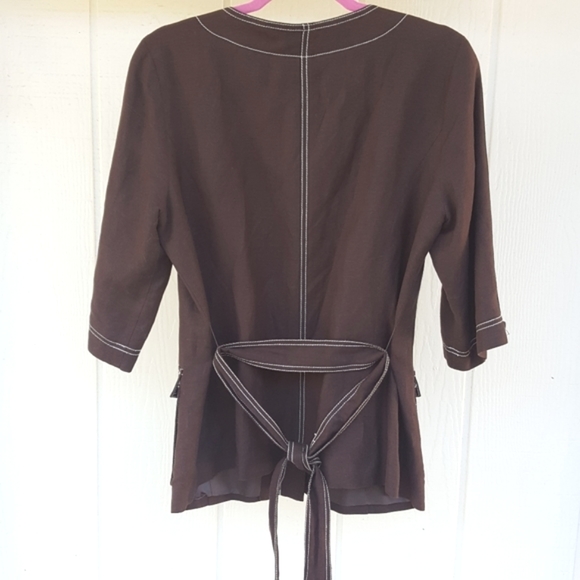 10 SCOTT TAYLOR LINED DARK BROWN BOLD WHITE STITCH BELTED UTILITY JACKET - Picture 5 of 16